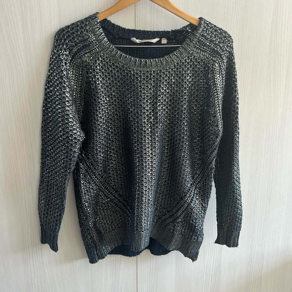 Garcia Jeans iridescent wool blend green navy crew neck knit sweater size small